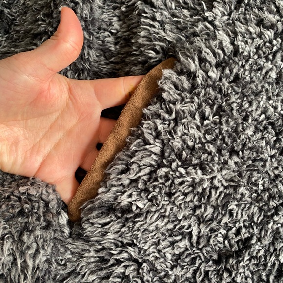 MARLEYLILLY Gray & White Sherpa with Brown Suede Detail, Oversized Hoodie - Picture 6 of 11